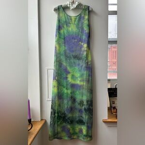 Vintage Y2K Green/ Blue Tie Dye Maxi Dress Size S Sheer Swim Cover up